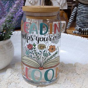 reading books 16 oz can glass